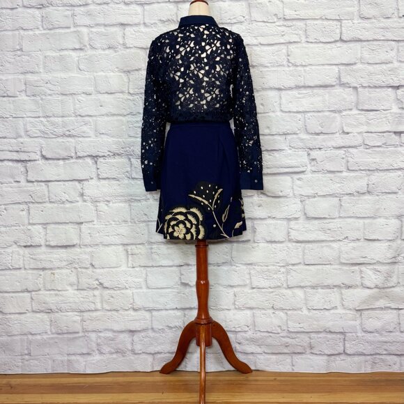 Anthropologie Floreat Sufi Navy Blue Cotton Floral Embroidered Skirt - Picture 6 of 9